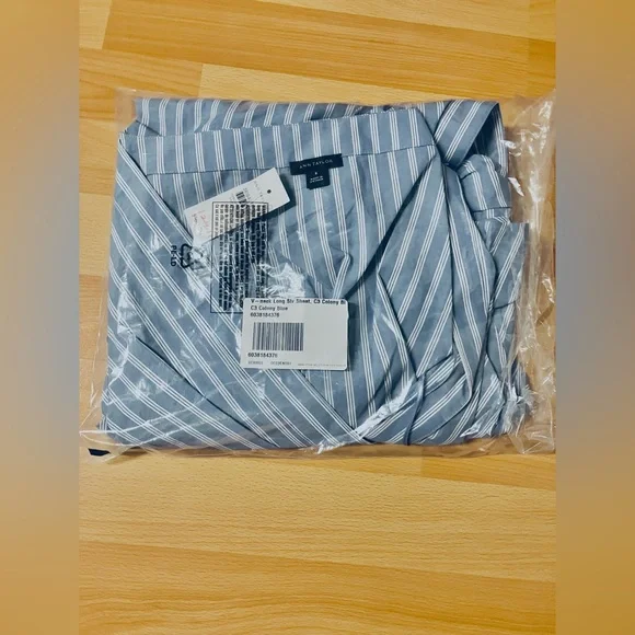 Ann Taylor Blue and White Striped/Long Sleeve Wrap/Midi Shirt Dress/Size 8 - Picture 5 of 6